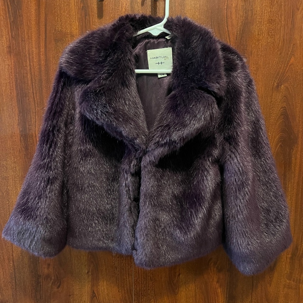 Habitual Girls Faux Fur Coat in Deep Plum